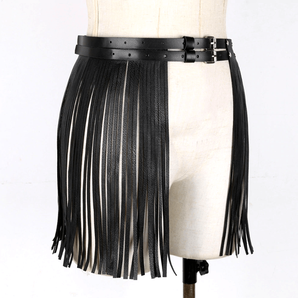 Drag Faux Leather Fringe Skirt ( 2 Colors ) - Drag Universe